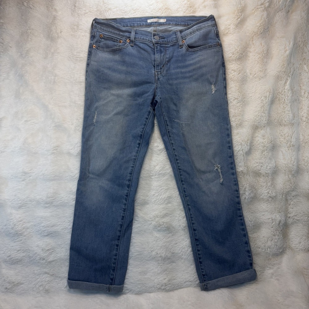 Levi's Women's Size 29x27 Mid-Rise Boyfriend Relaxed Tapered Denim Jeans in Blue